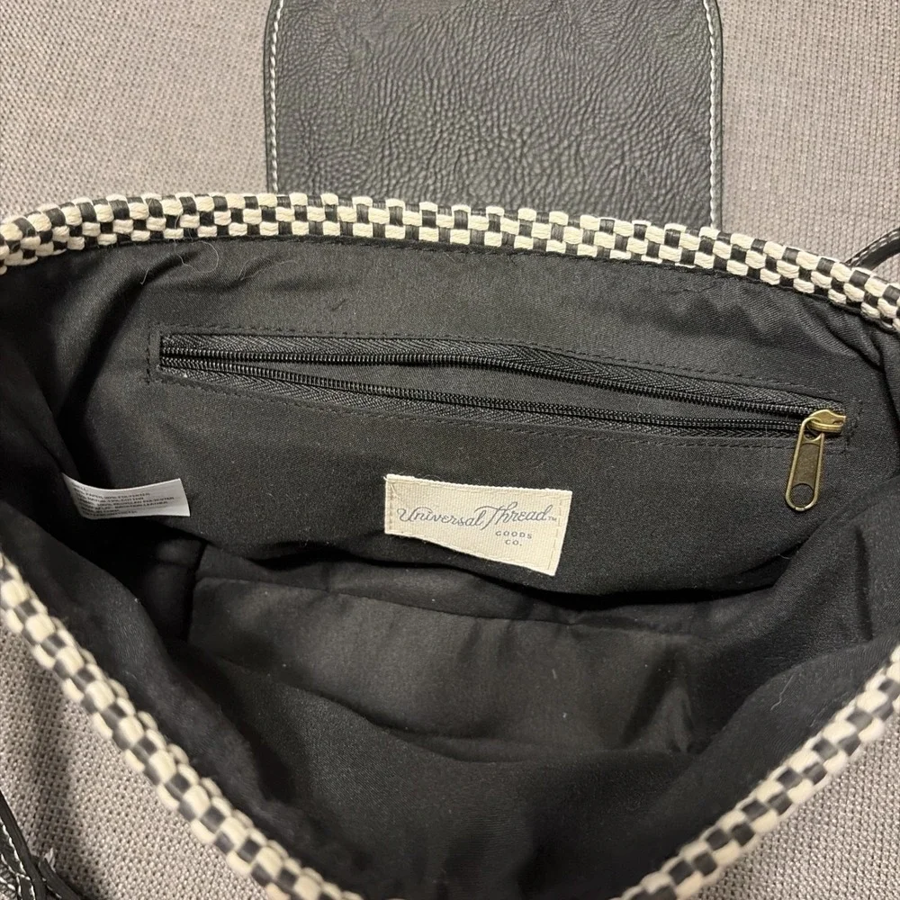 Black White Woven‎ Crossbody Flap Modern Minimal Elevated Basic BoHo Purse